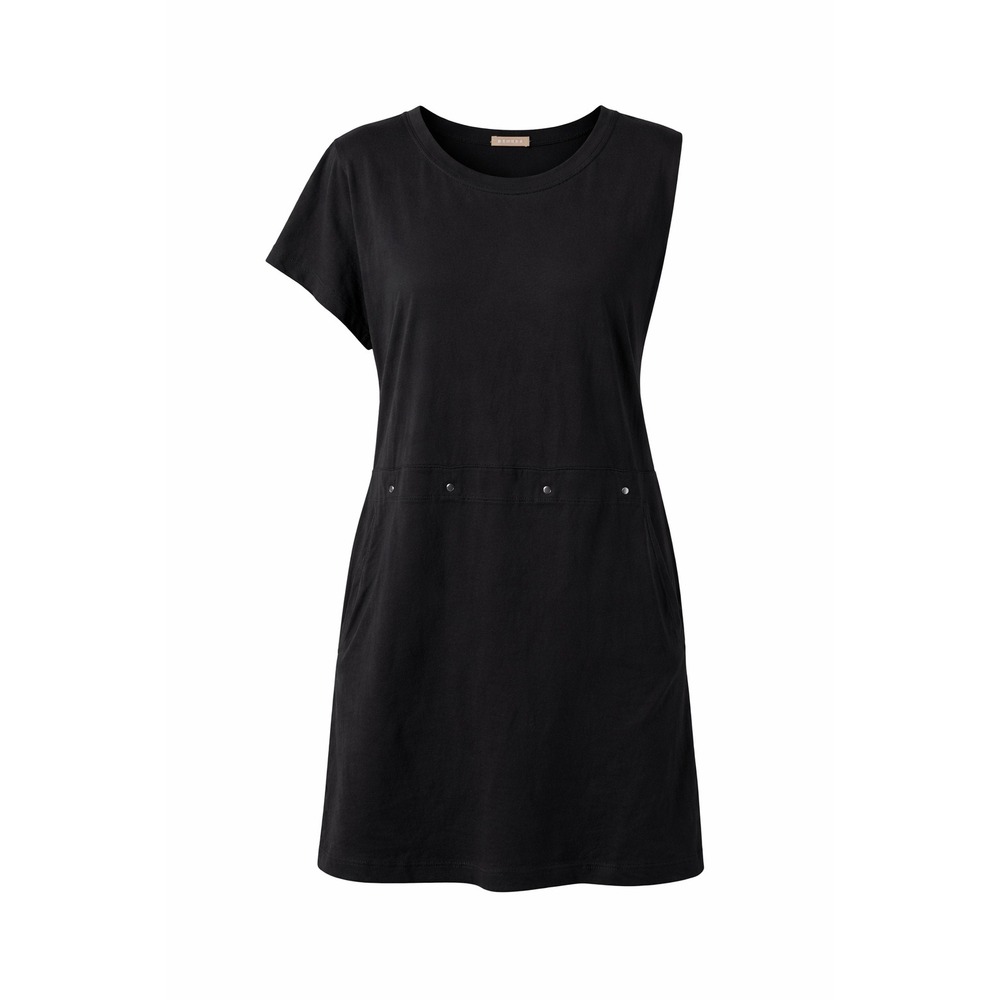 NEHERA Asymmetrical‎ Cap Sleeve Shift Dress – Black Minimalist Drop Waist